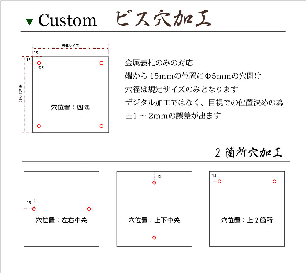 【表札カスタム加工】ビス穴加工 2箇所 4箇所 全4パターン