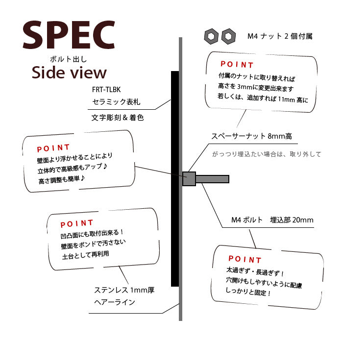 ステンレス＆ブラックがかっこいい表札 ST-FRT